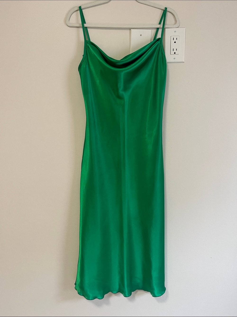 bebe Green Satin Cowl Midi Slip Dress